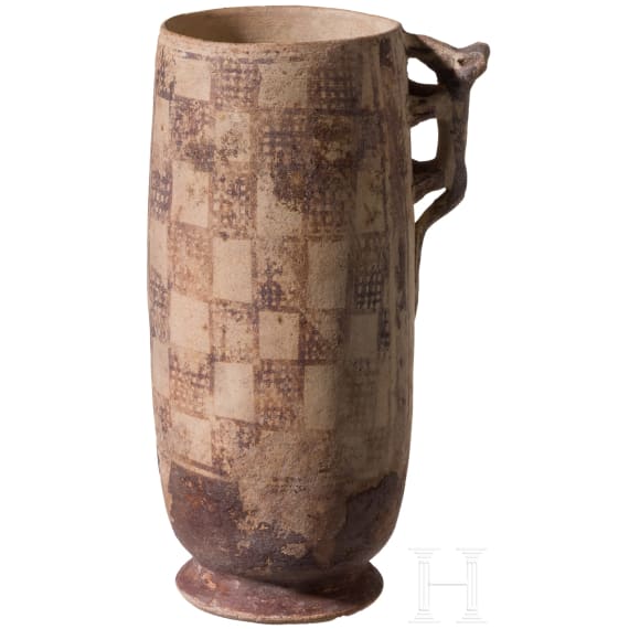 A Pre-Columbian painted clay vase, Peru, probably Chancay culture, 13th - 15th century