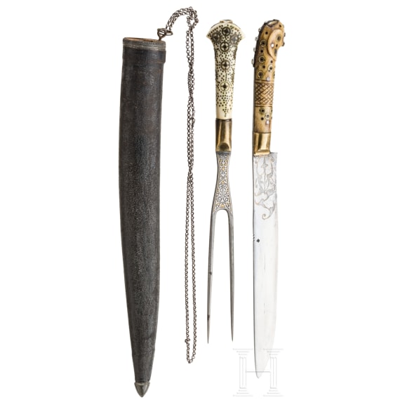 Silber- und Goldtauschiertes Besteck, balkant&uuml;rkisch, datiert 1879