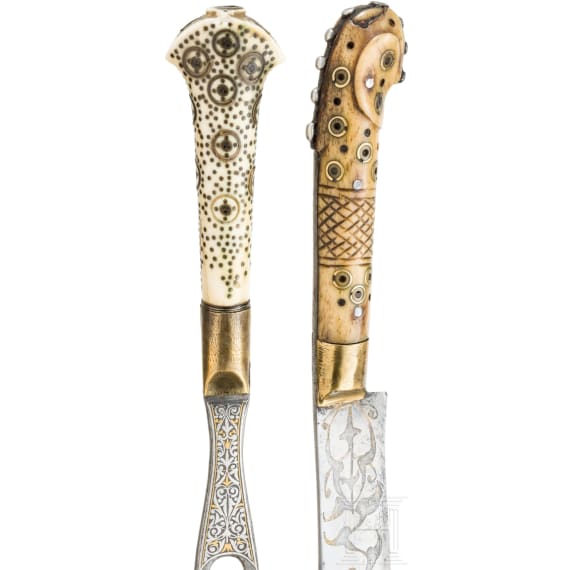 Silber- und Goldtauschiertes Besteck, balkant&uuml;rkisch, datiert 1879