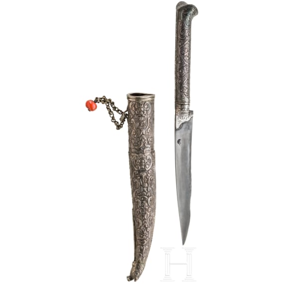 An Ottoman silver mounted bicak, 19th century