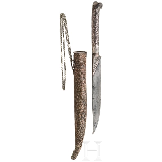 An Ottoman silver mounted bicak, 19th century