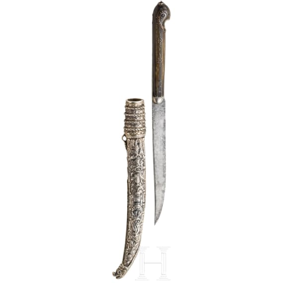 An Ottoman silver mounted bicak, 19th century