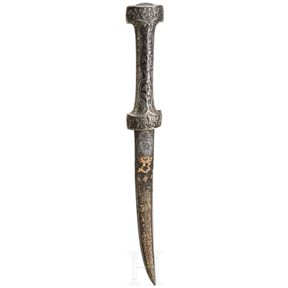 An Ottoman silver-mounted Khanjar with gold damascened, 16th century blade