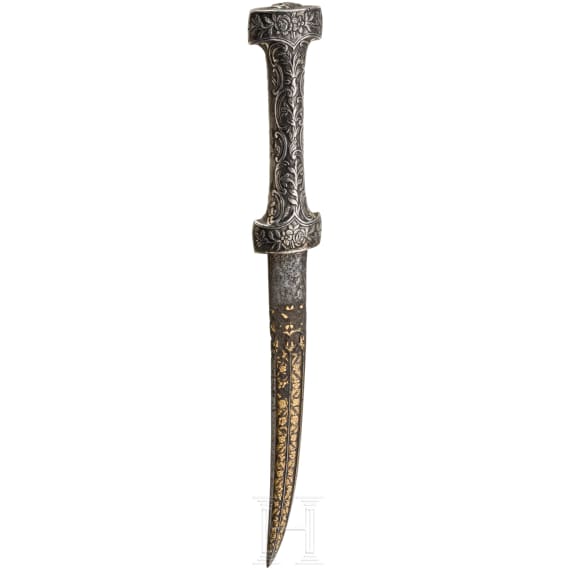 An Ottoman silver-mounted Khanjar with gold damascened, 16th century blade