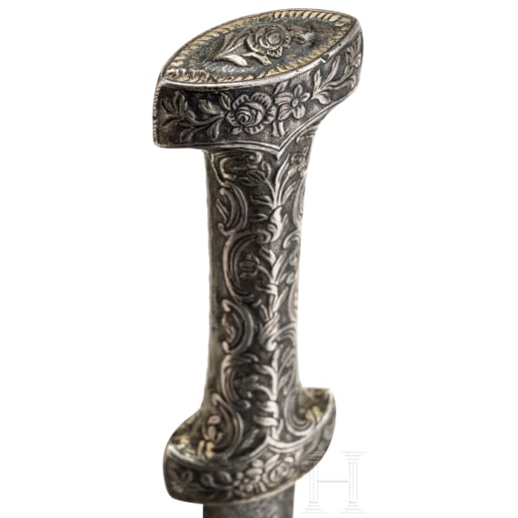 An Ottoman silver-mounted Khanjar with gold damascened, 16th century blade