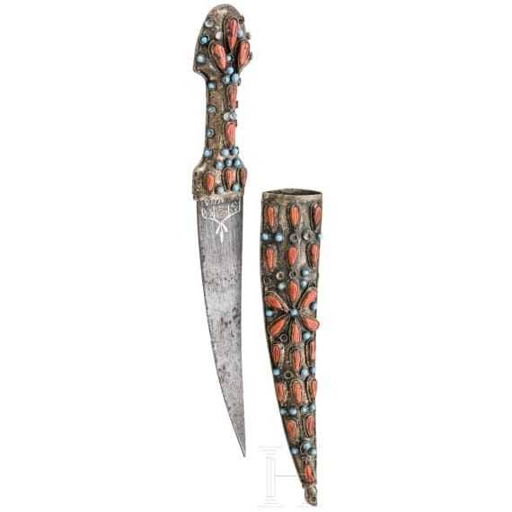An Ottoman coral studded kandshar, late 19th century
