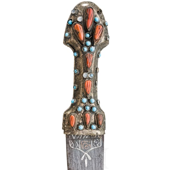 An Ottoman coral studded kandshar, late 19th century