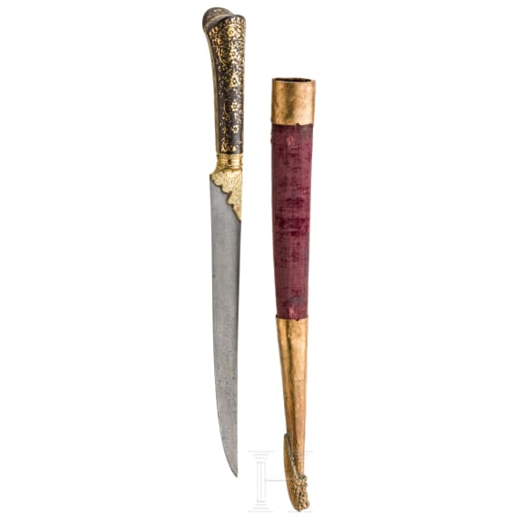 An Ottoman gold-damascened kard, 18th century