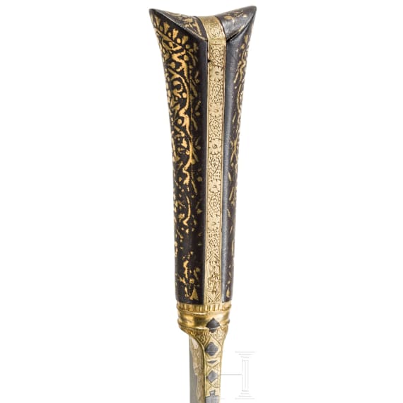 An Ottoman gold-damascened kard, 18th century