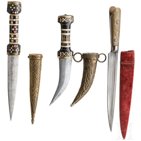 Two Syrian khanjars and an Indian kard, 19th/20th century