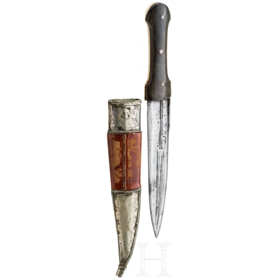 An Ottoman silver damascened kinzal, 19th century