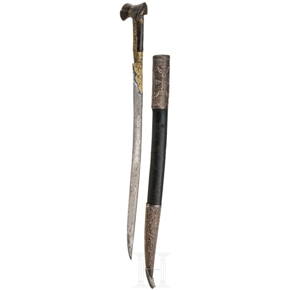 An Ottoman yatagan with silver inlaid blade, dated 1771