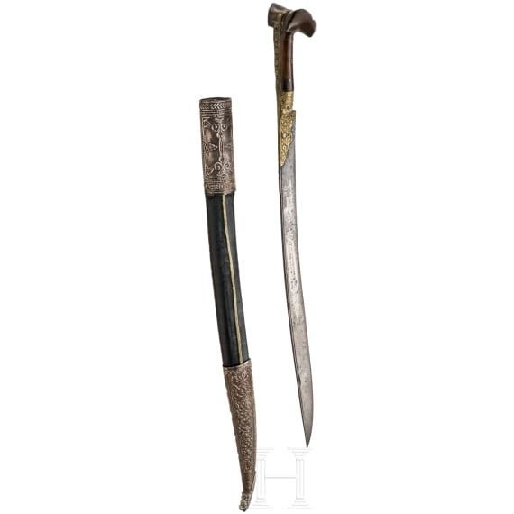 An Ottoman yatagan with silver inlaid blade, dated 1771