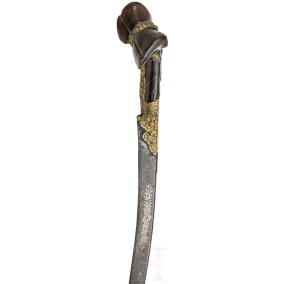 An Ottoman yatagan with silver inlaid blade, dated 1771