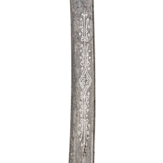 An Ottoman yatagan with silver inlaid blade, dated 1771