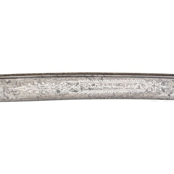 An Ottoman yatagan with silver inlaid blade, dated 1771