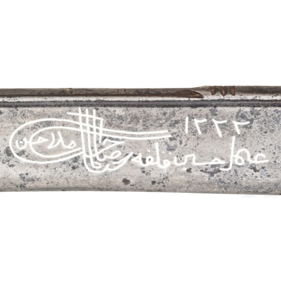 An Ottoman yatagan with silver inlaid blade, dated 1771