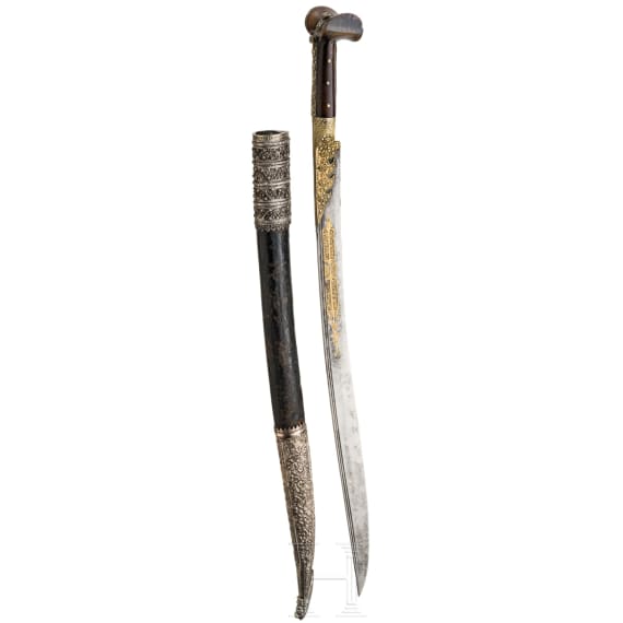 An Ottoman gold-damascened yatagan, dated 1820