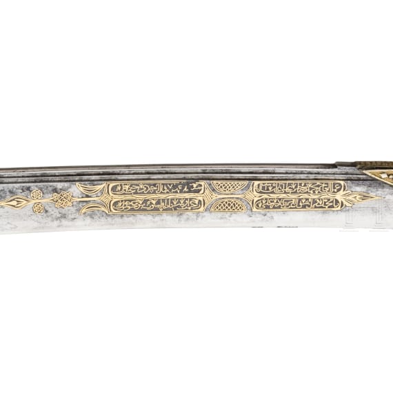 An Ottoman gold-damascened yatagan, dated 1820