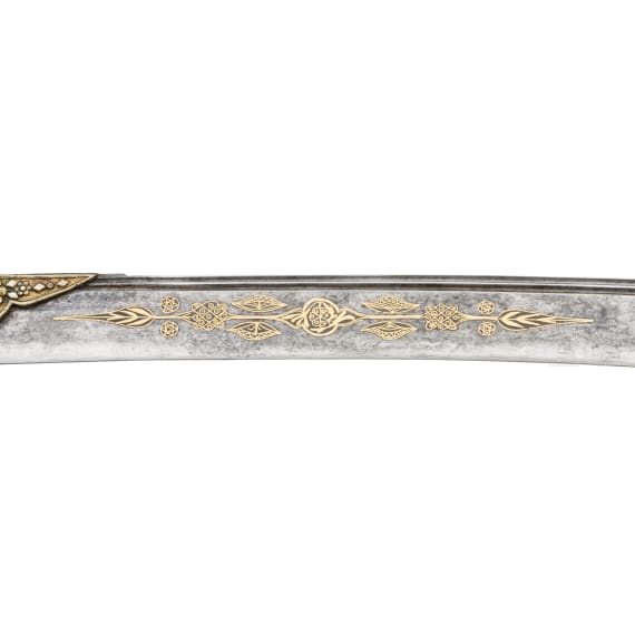 An Ottoman gold-damascened yatagan, dated 1820