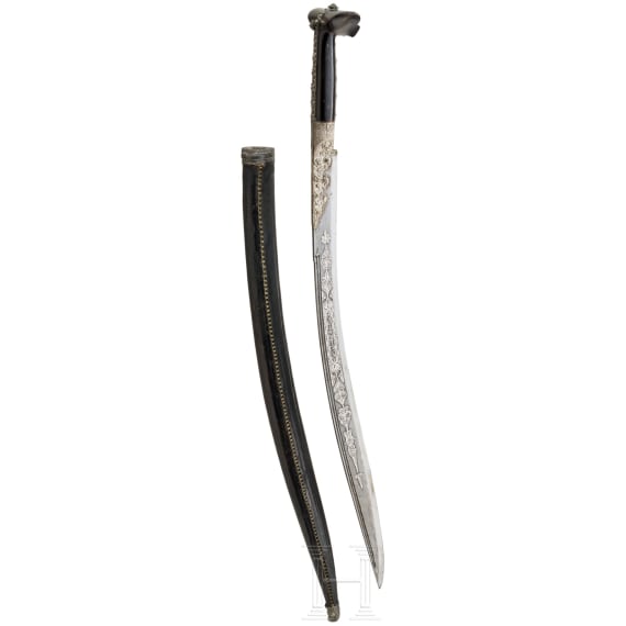 An Ottoman silver-damascened yatagan, dated 1861