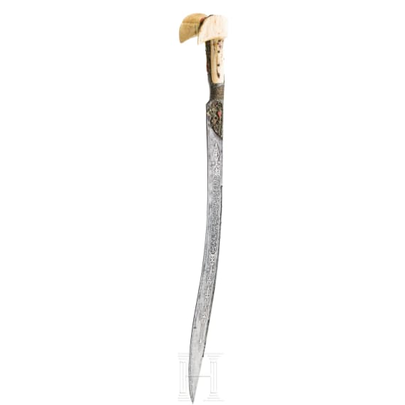 An Ottoman silver mounted yatagan, dated 1870
