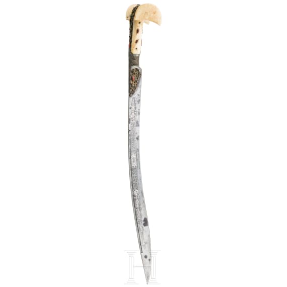 An Ottoman silver mounted yatagan, dated 1870