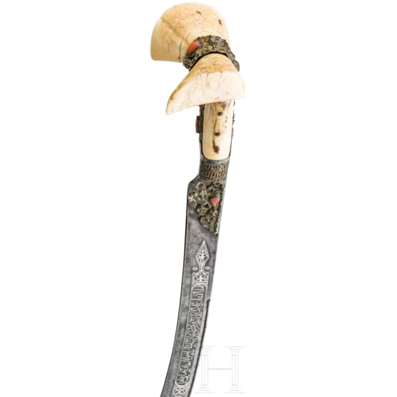 An Ottoman silver mounted yatagan, dated 1870