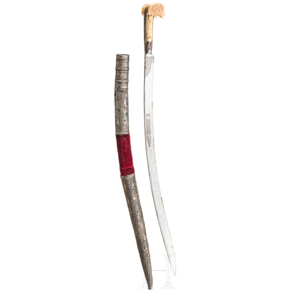 An Ottoman silver-inlaid yatagan, 19th century
