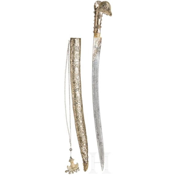 An Ottoman nickel-silver mounted yatagan, 19th century