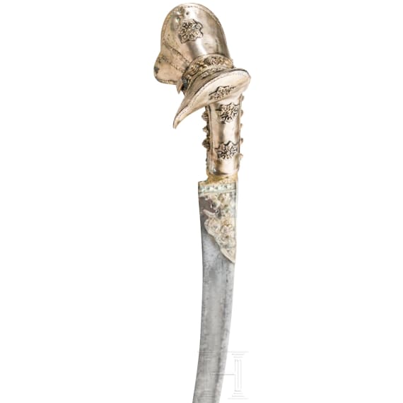 An Ottoman nickel-silver mounted yatagan, 19th century