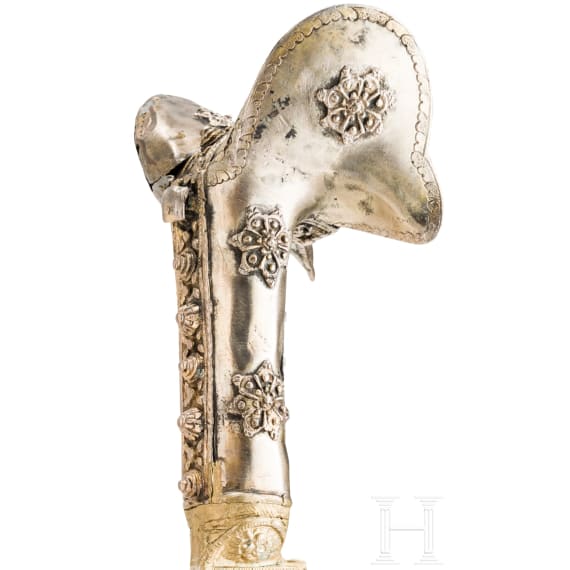 An Ottoman nickel-silver mounted yatagan, 19th century