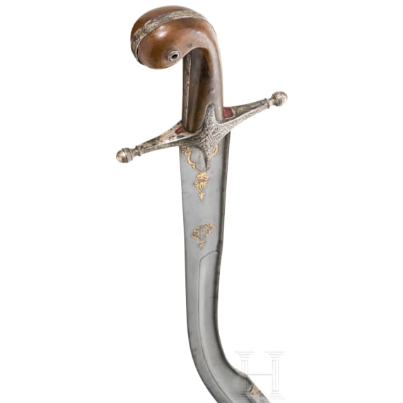 A silver mounted Ottoman kilic with rhino horn grips, ca. 1840