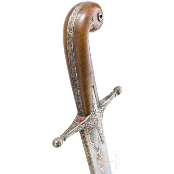 A silver mounted Ottoman kilic with rhino horn grips, ca. 1840