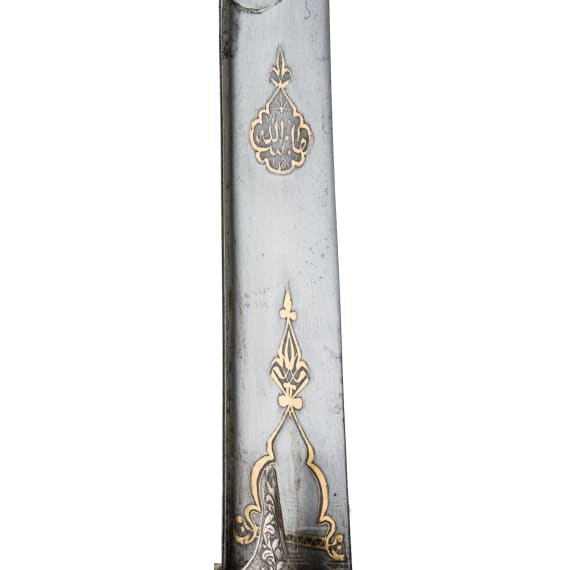A silver mounted Ottoman kilic with rhino horn grips, ca. 1840