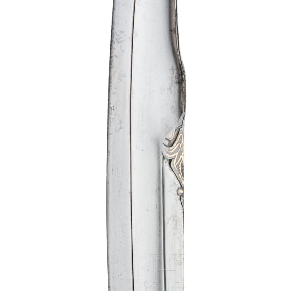 A silver mounted Ottoman kilic with rhino horn grips, ca. 1840
