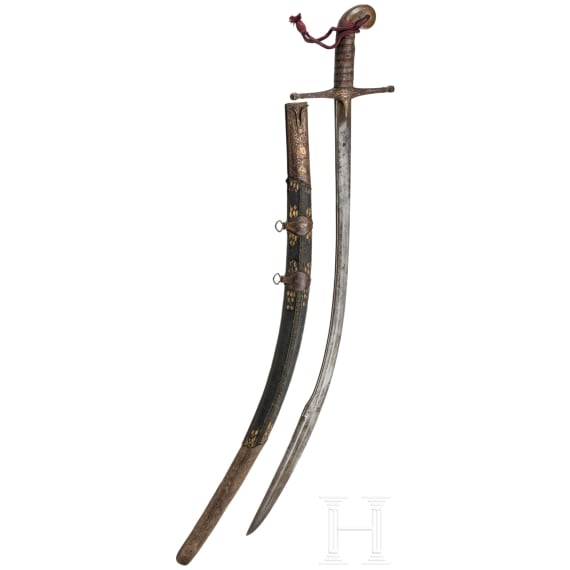 An Ottoman gold-inlaid kilij, 19th century.