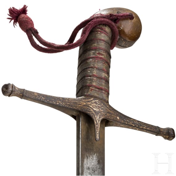 An Ottoman gold-inlaid kilij, 19th century.