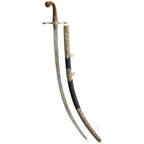 An Ottoman silver-mounted and gilded shamshir, Ottoman, circa 1820