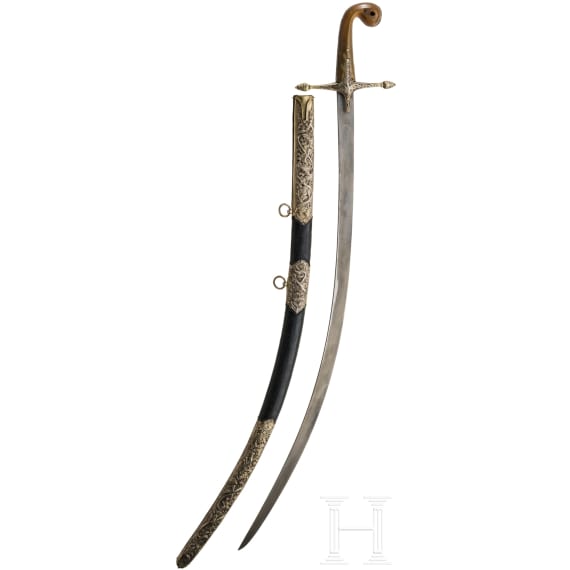 An Ottoman silver-mounted and gilded shamshir, Ottoman, circa 1820