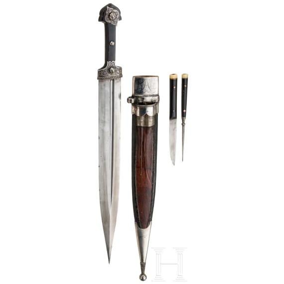 A North Caucasian silver mounted and nielloed kinzal, ca. 1850