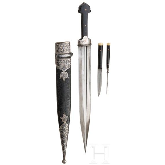 A North Caucasian silver mounted and nielloed kinzal, ca. 1850
