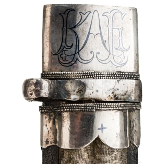 A North Caucasian silver mounted and nielloed kinzal, ca. 1850