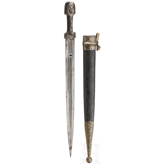 A silver mounted Caucasian kinzal, circa 1900