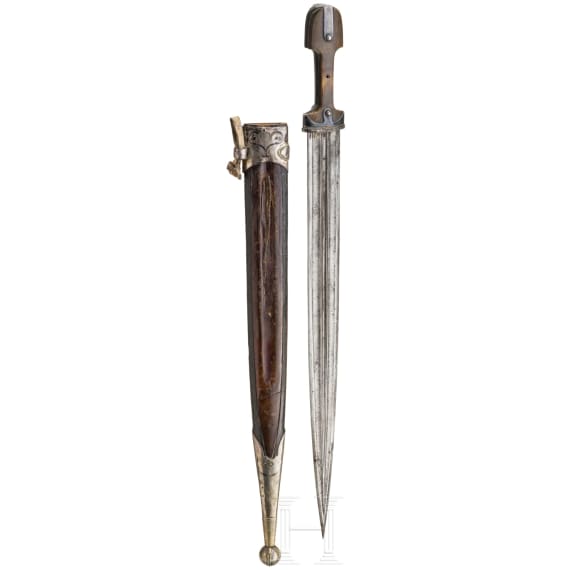 A silver mounted Caucasian kinzal, circa 1900