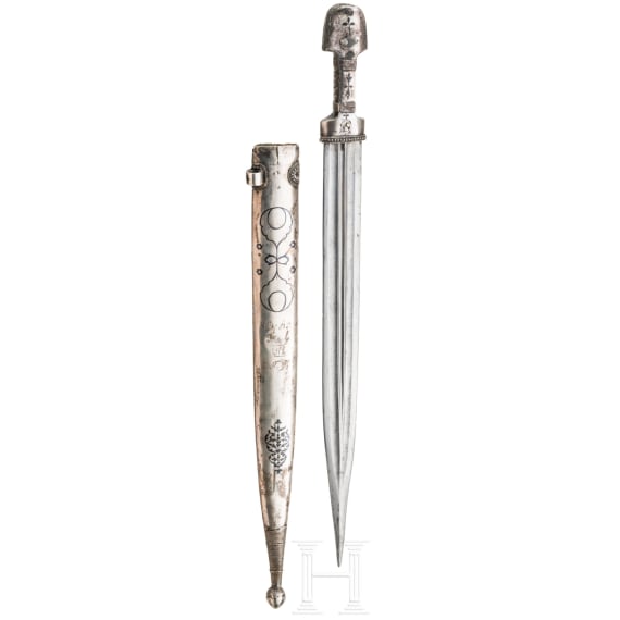 A North Caucasian silver-mounted kinzal, dated 1912