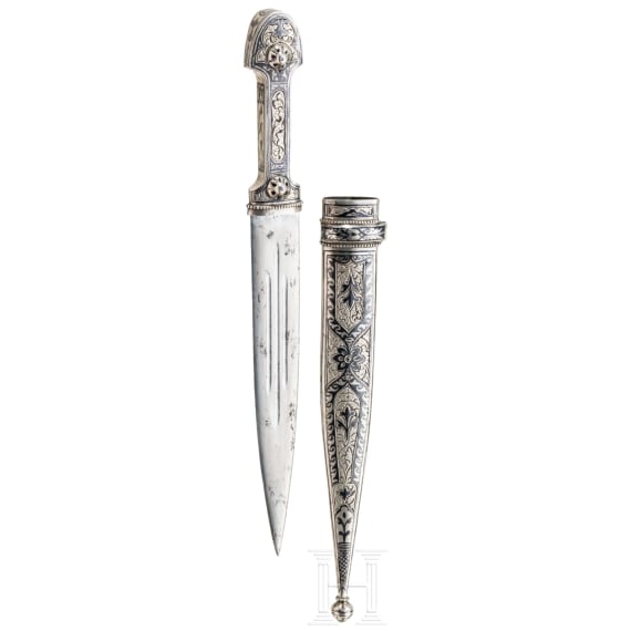A Caucasian nielloed silver kinzal, ca. 1920