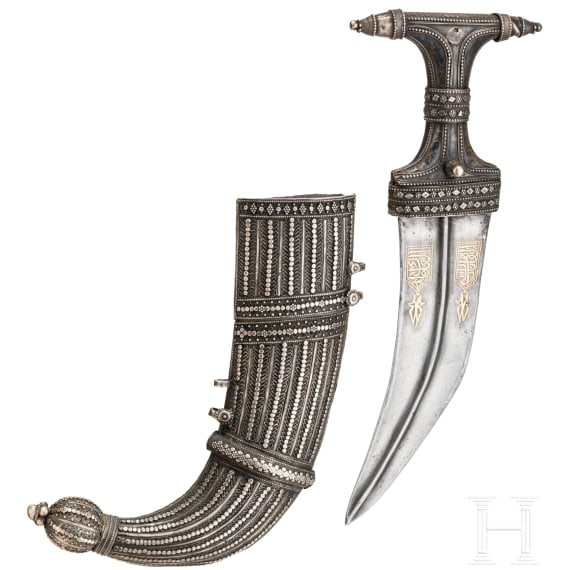 A Yemeni jambiya with gold-damascened blade, ca. 1900