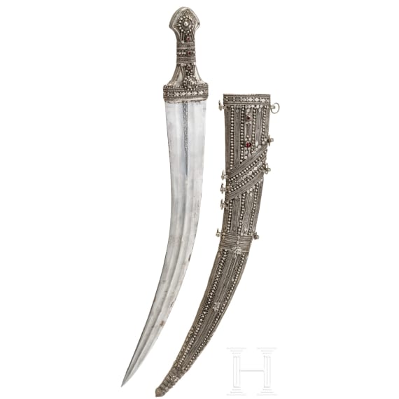 A Yemenite silver mounted jambiya, circa 1900