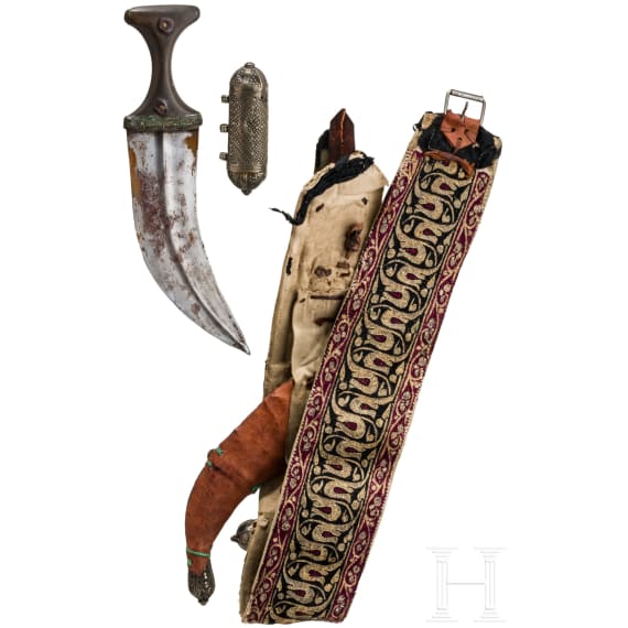 A silver-mounted jambiya with belt, Arab Peninsula, circa 1900